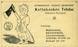 Mainos vuodelta 1927. Poika kantaa Kellokosken kirvestä, joka oli yksi tehtaan tunnetuimmista tuotteista. 